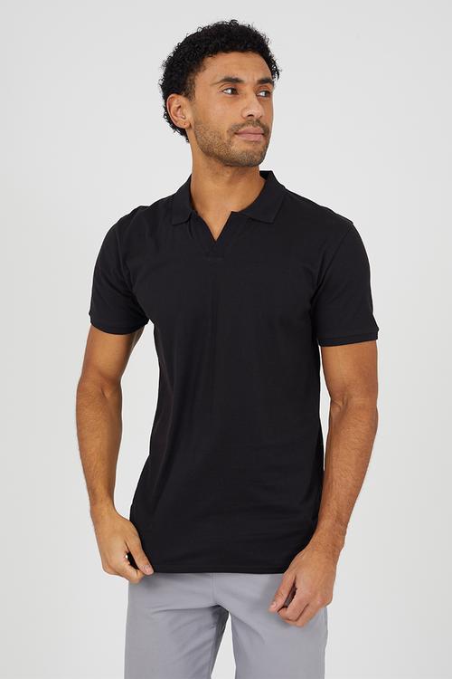 MENS OPEN COLLAR POLO WITH DTM RIBTO COLLAR AND SLEEVE HEM. ELLIXB - JET BLACK