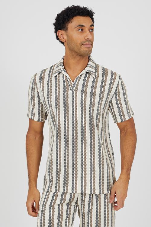 MENS TROPHY NECK SHORT SLEEVE SELF VERIGOB - WHITE/BLACK/KHAKI