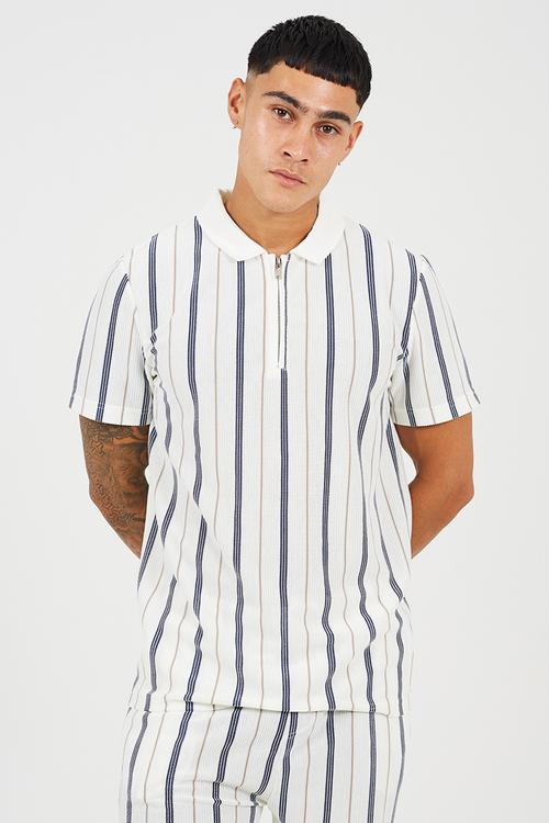 MENS REGULAR FIT, SHORT SLEEVE BRISTOL - CREAM - NAVY - WHITE & TAUPE