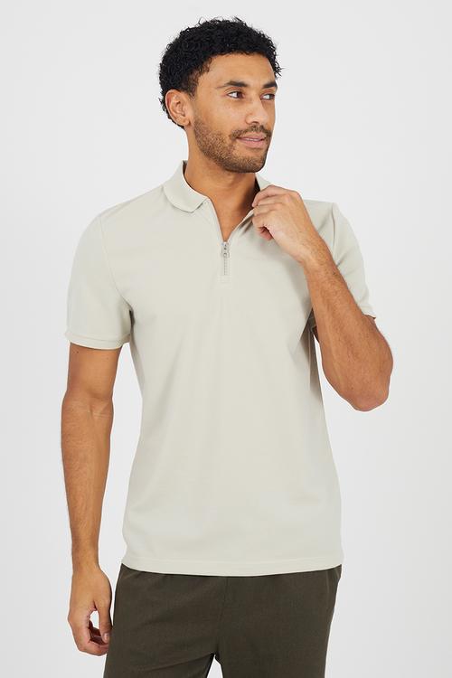 MENS REGULAR FIT, SHORT SLEEVE POLO LYNDHURSB - LT STONE