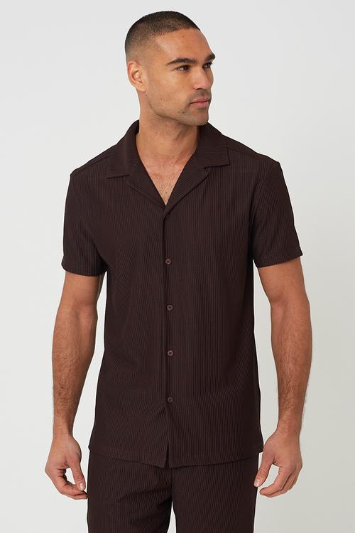 MENS REVERE COLLAR SHIRT. NIKOLAIE - BITTER CHOCOLATE
