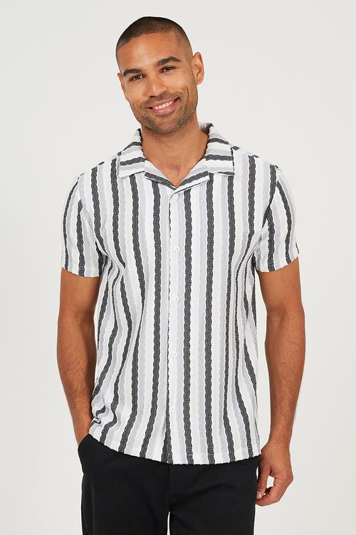 MENS REGULAR FIT SHORT SLEEVE, VERIGO - WHITE/BLACK/LT BLUE