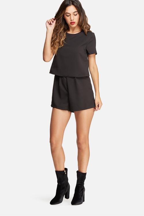 Crepe short sleeve double layer playsuit