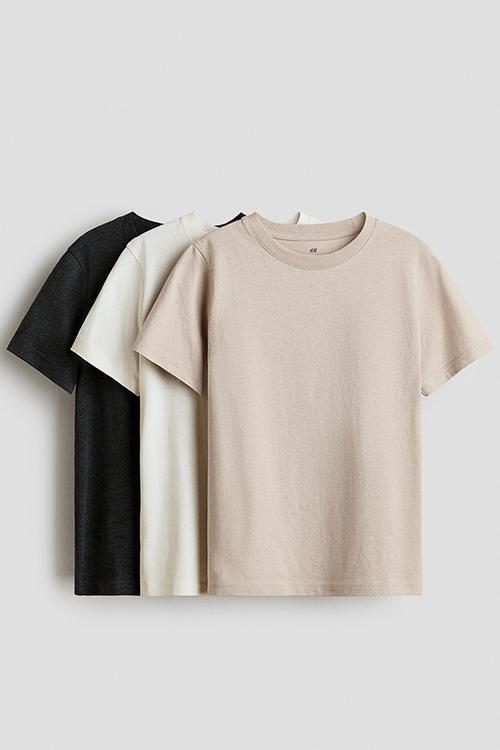 3-Pack T-shirts - beige/dark grey marl