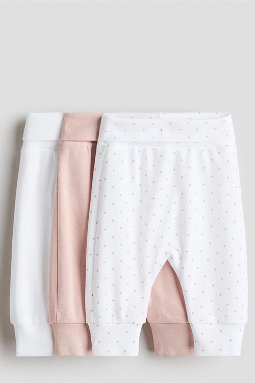 3-Pack foldover-waist trousers - light dusty pink/spotted