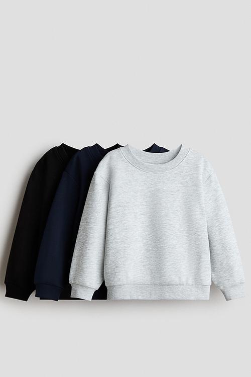 3-Pack brushed-inside sweatshirts - black/navy blue/grey marl