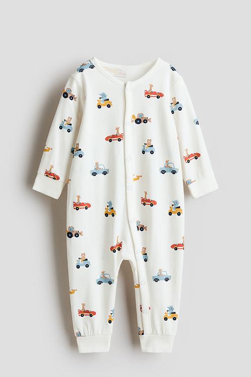 Patterned sleepsuit - white/vehicles