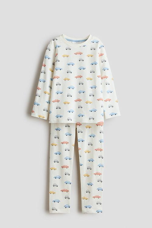 Patterned jersey pyjamas - white/cars