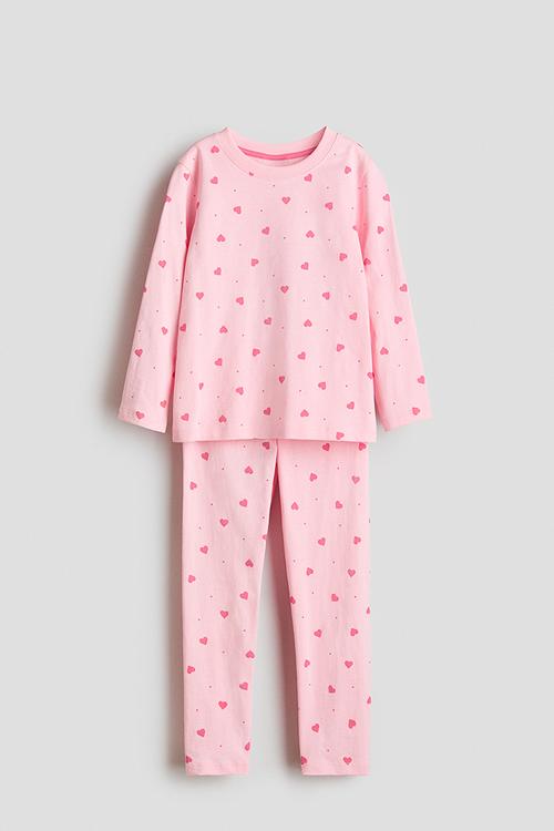 Printed cotton pyjamas - pink/hearts