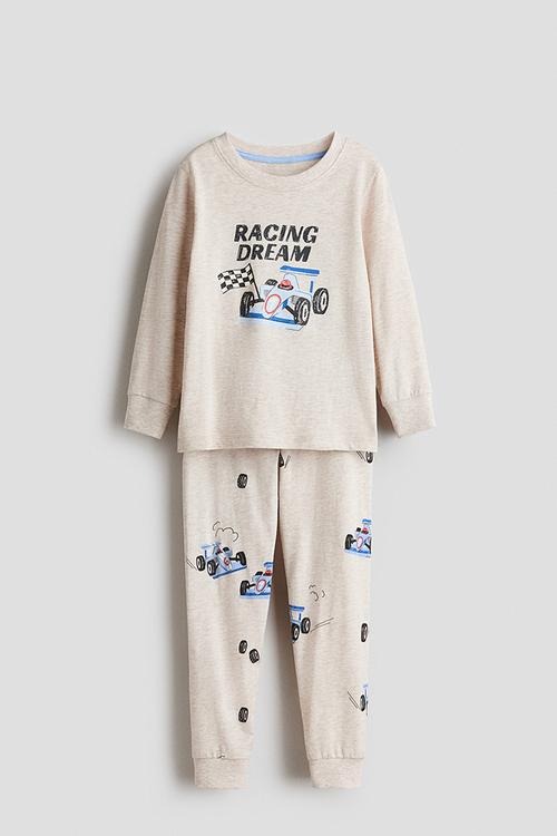 Patterned jersey pyjamas - beige marl/racing car