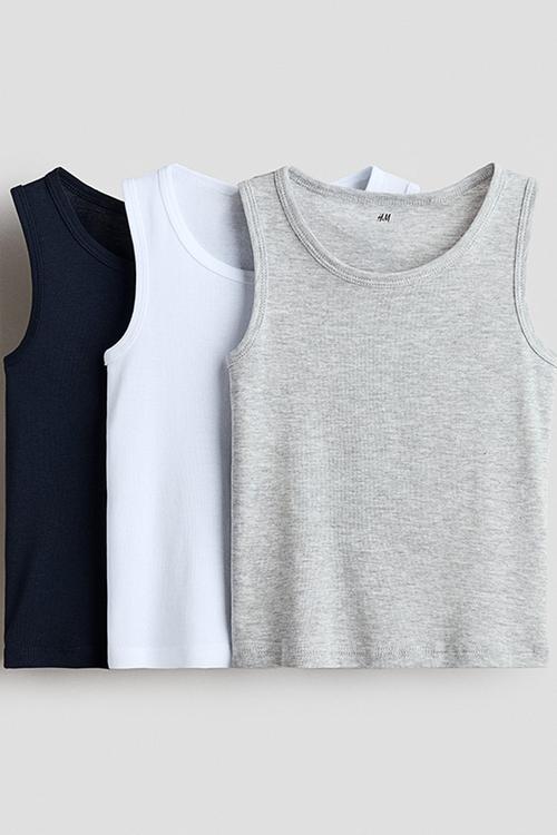 3-Pack cotton vest tops - navy blue/white