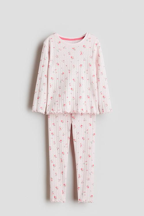 Ribbed cotton pyjamas - light pink/floral