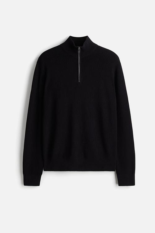 Regular fit zip-top jumper - black
