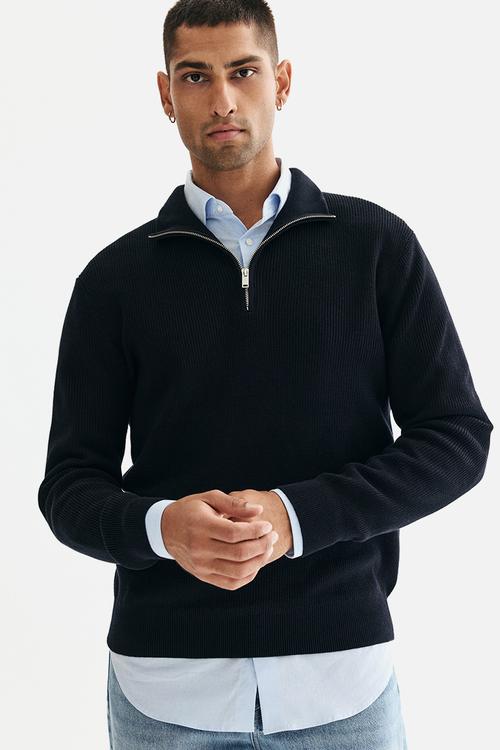 Regular fit zip-top jumper - navy blue