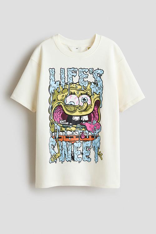Print-motif T-shirt - cream/spongebob