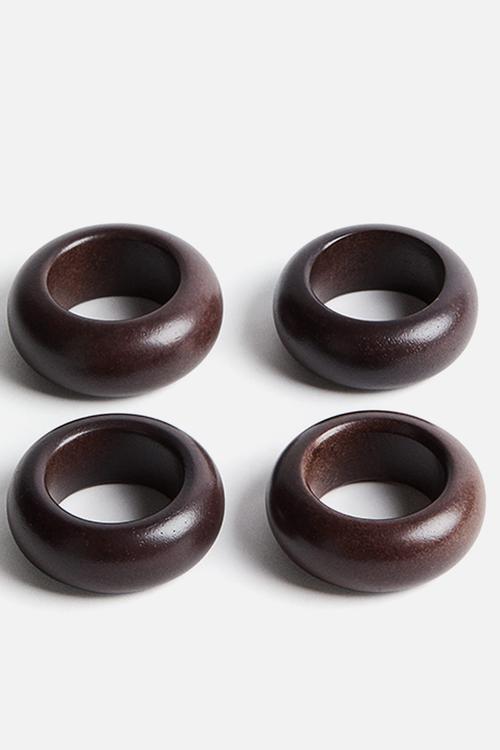 4-pack wooden napkin rings - dark brown