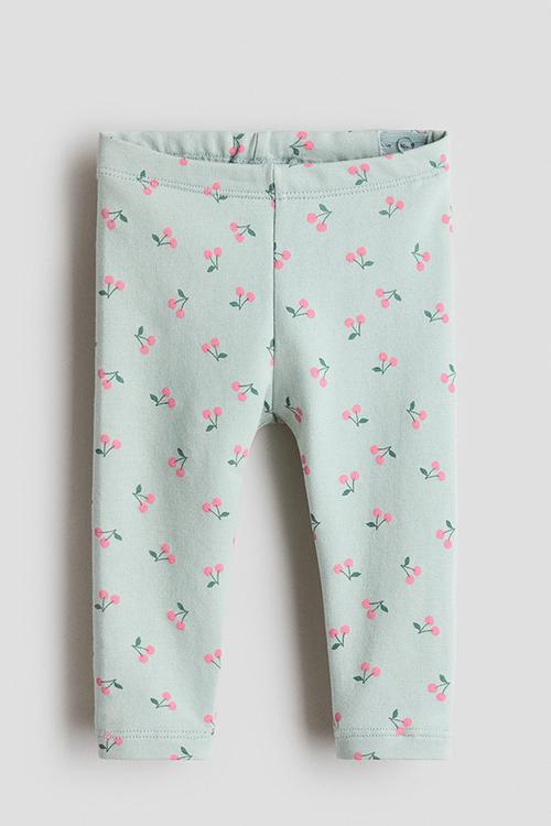 Brushed-inside leggings - light green/cherries
