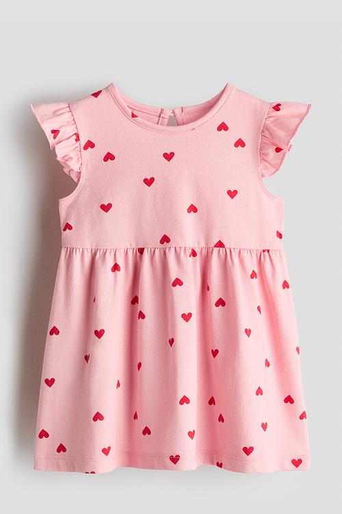 Cotton dress - light pink/hearts