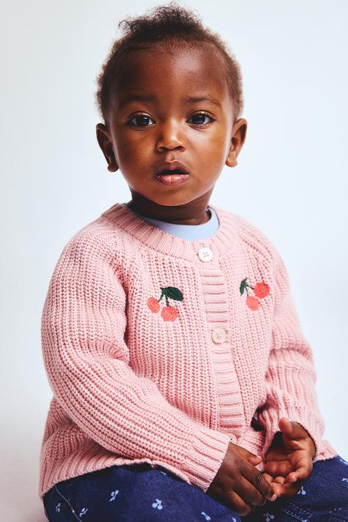 Embroidered-motif cardigan - pink/cherries