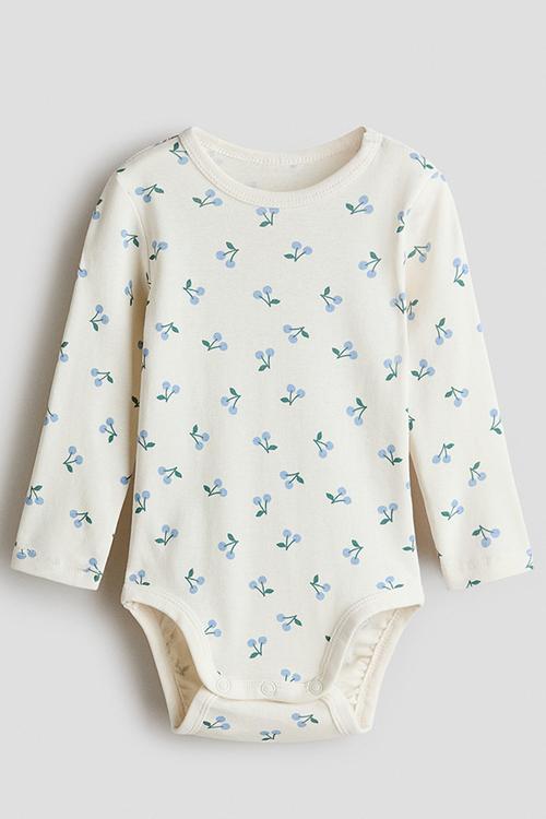 Printed cotton bodysuit - cream/cherries