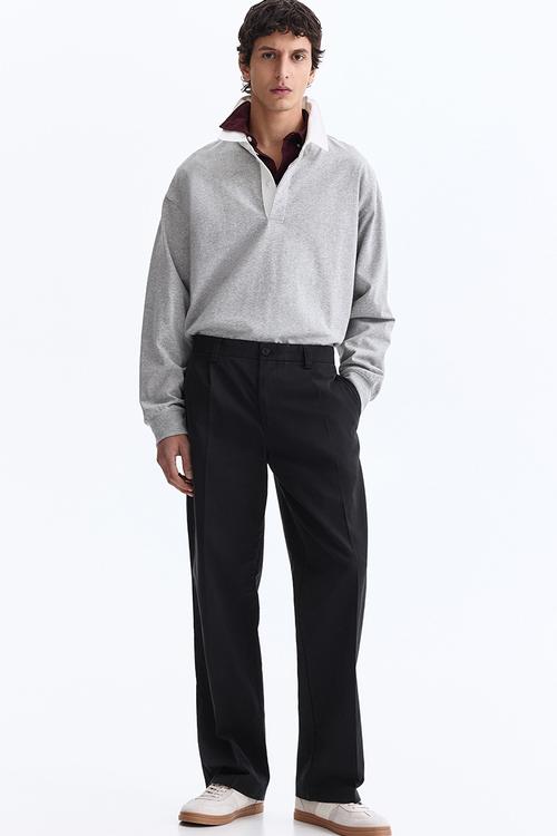 Relaxed fit cotton and lyocell tailored trousers - black