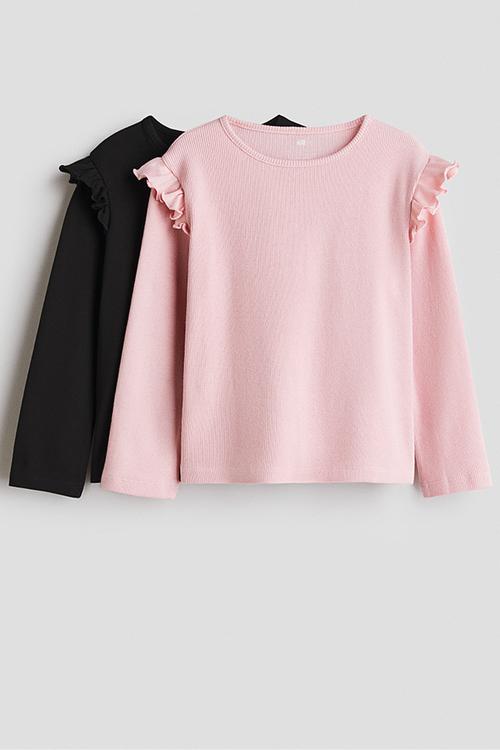 2-Pack frill-trimmed jersey tops - black/light pink
