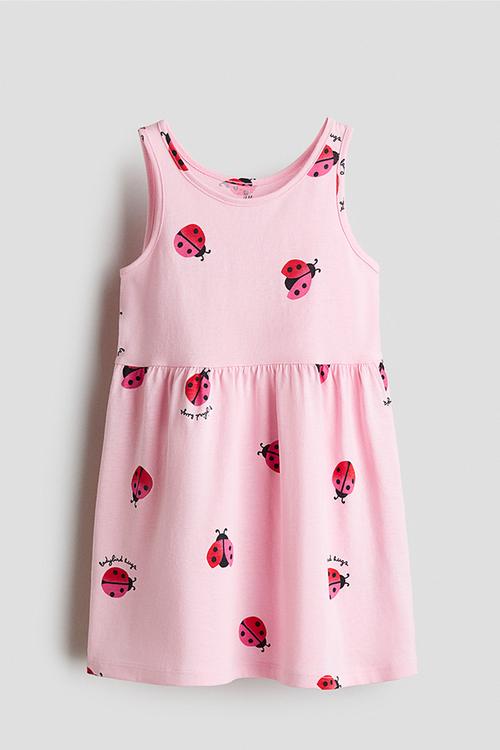 Printed cotton dress - pink/ladybirds