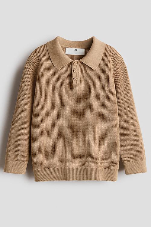 Fine-knit polo shirt - dark beige