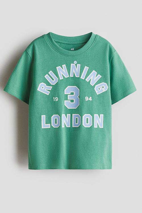 Printed cotton t-shirt - green/running