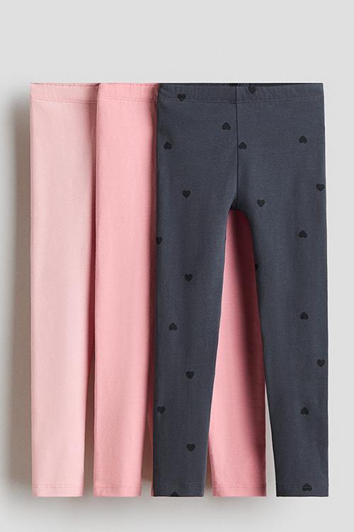 3-pack cotton jersey leggings - pink/hearts