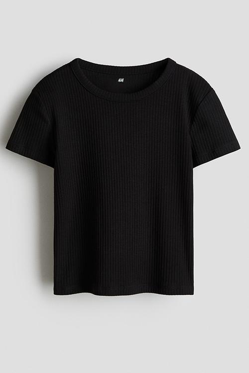 Ribbed cotton top - black
