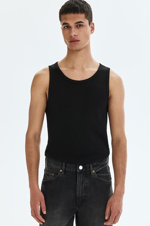 Slim fit ribbed vest top - black