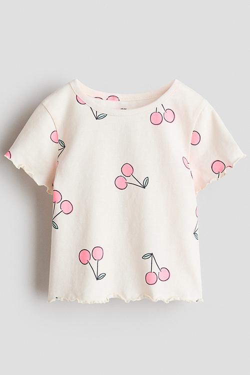 Overlock-detail cotton top - cream/cherries