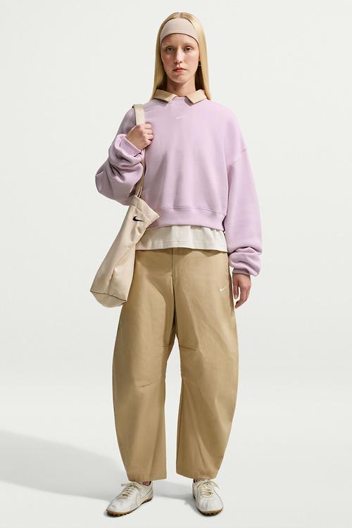 W Nk Stdo Flc Mw Os Crop Crew - Bleached Lilac/Sail