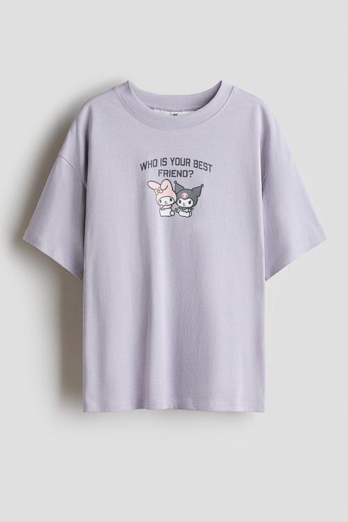 Print-motif cotton t-shirt - dusty purple/kuromi
