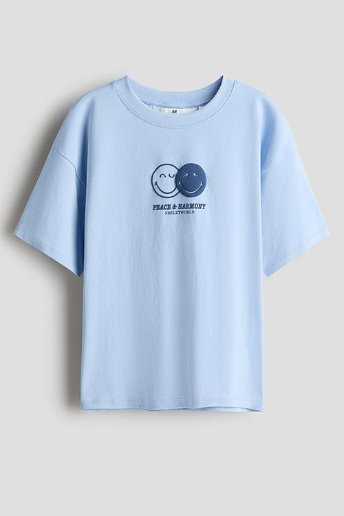 Print-motif cotton t-shirt - light blue/smileyworld?
