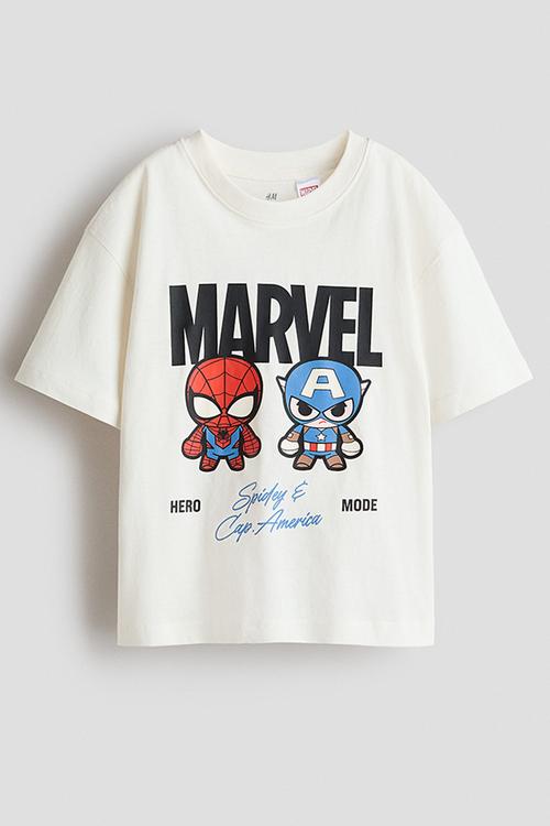 Printed cotton T-shirt - cream/marvel comics