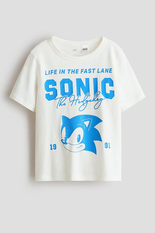 Printed cotton T-shirt - white/sonic the hedgehog