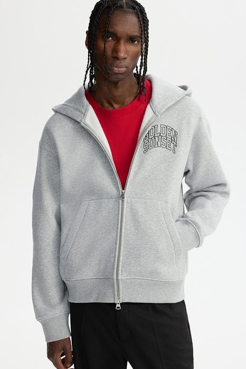 Loose fit boxy zip-through hoodie - grey marl/golden sunset