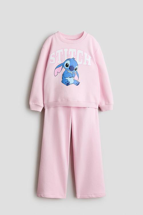 2-Piece printed sweatshirt set - light pink/lilo & stitch
