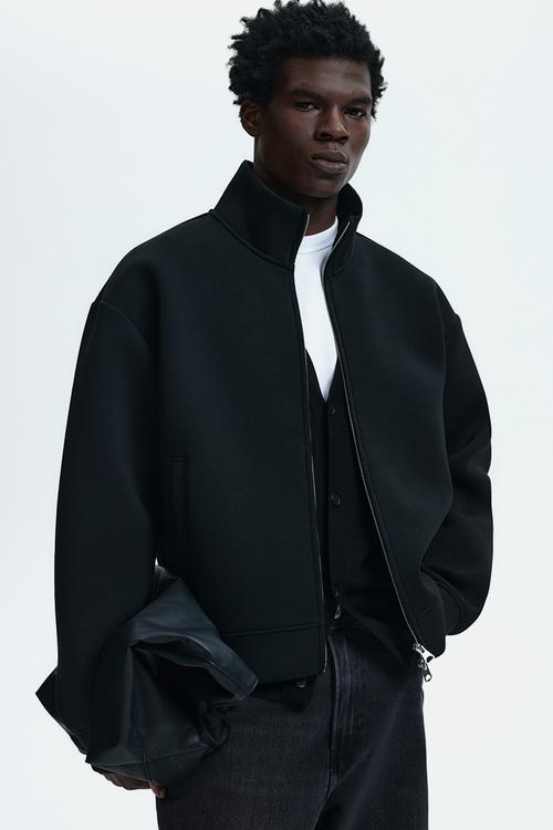 Loose fit scuba track jacket - black
