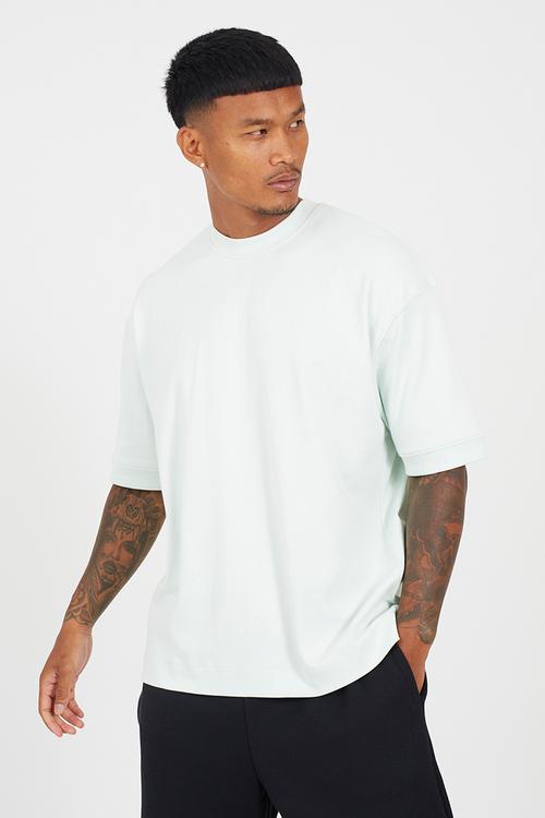 MENS OVERSIZED FIT TSHIRTWITH RIBBED SLEEVE HEM. KEIKOG - WASHED MINT