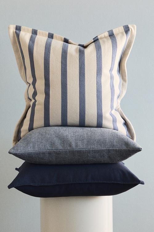 Patterned canvas cushion cover - dusty blue/striped