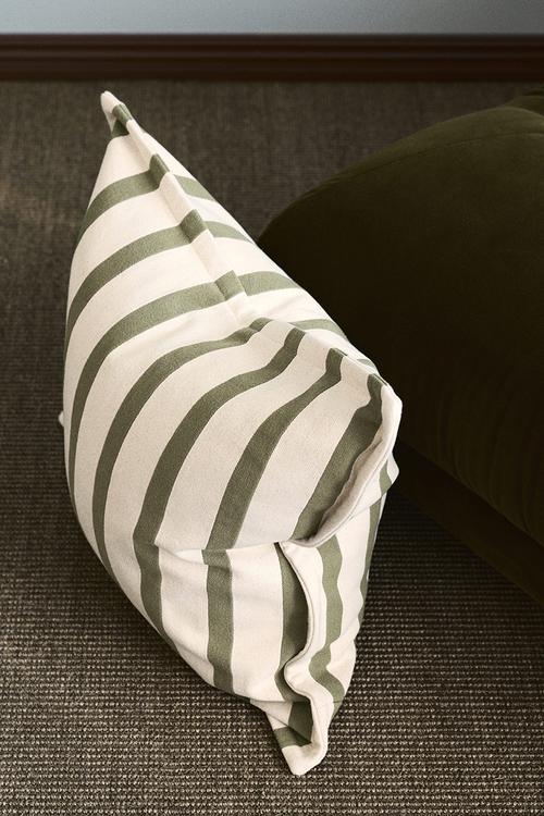 Patterned canvas cushion cover - green/striped