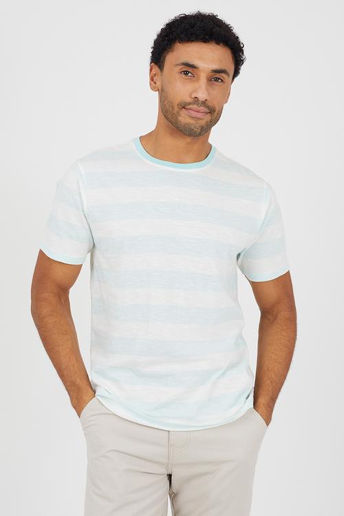 MENS SHORT SLEEVED CREW NECK TSHIRT HABANA - LIGHT BLUE/ OFF WHITE