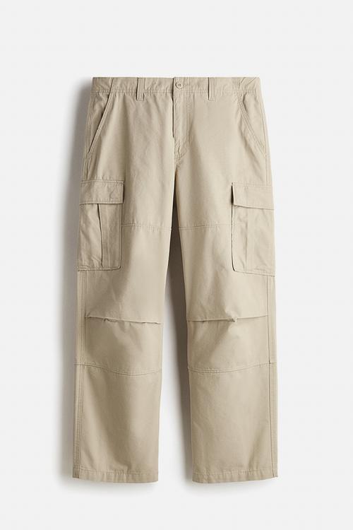 Relaxed fit cotton cargo trousers - light beige