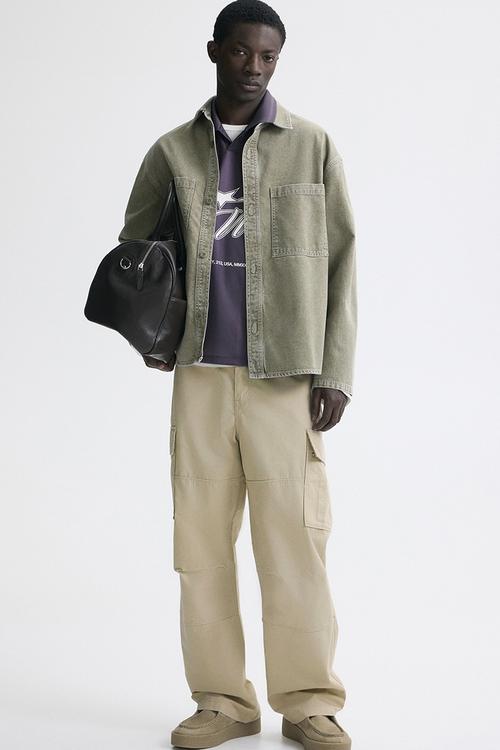 Relaxed fit cotton cargo trousers - light beige