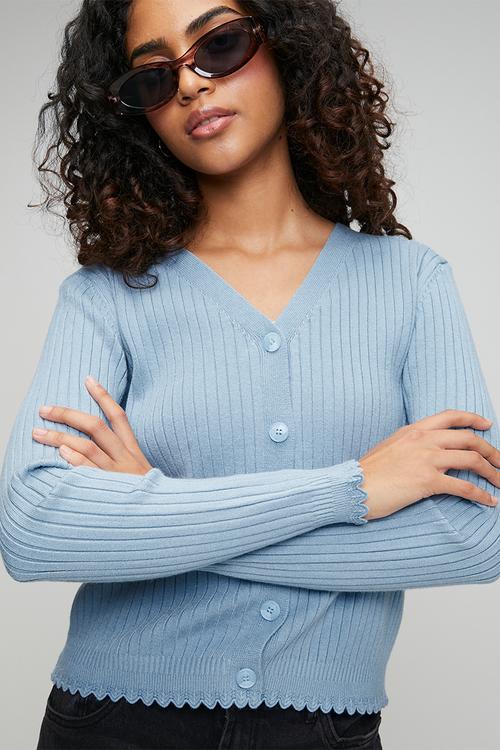 Lettuce Trim Cardigan - Pale Blue