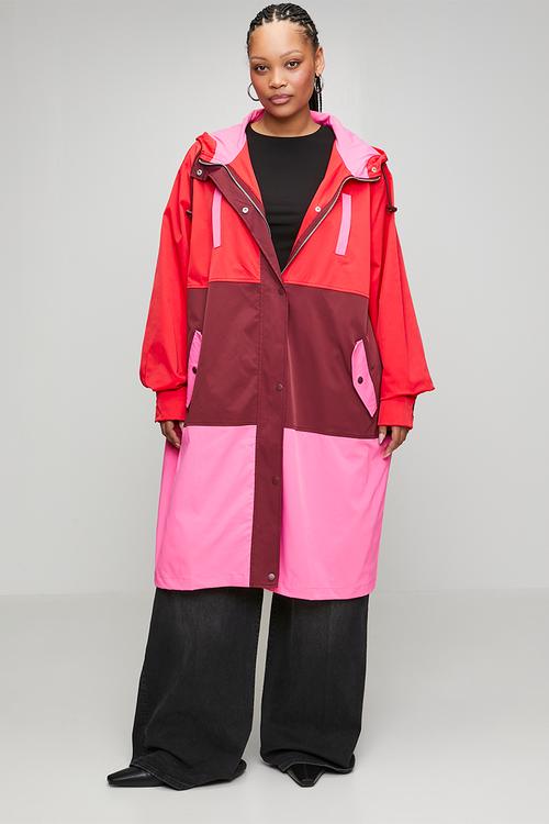 Plus Colourblock Raincoat - Red/Pink