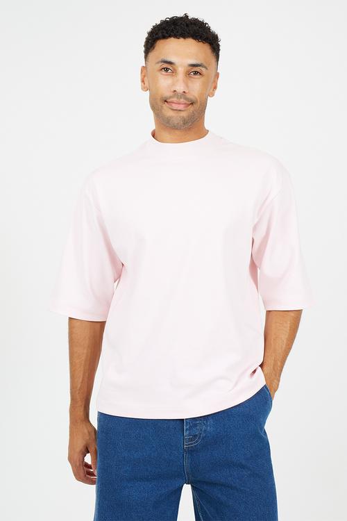 Mens crew mock neck half sleeve tee faust6 - powder pink